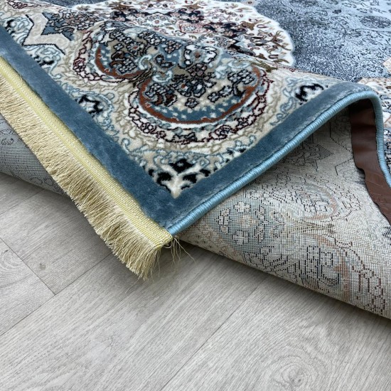 Turkish carpet Kashan 1019A 11 mm cyan size 50*80