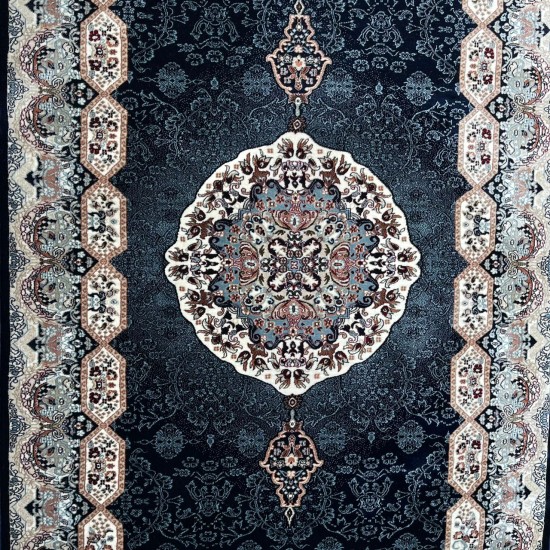 Turkish carpet Kashan 1019A 11 mm dark blue size 100*300