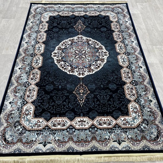 Turkish carpet Kashan 1019A 11 mm dark blue size 100*300