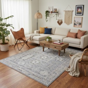 سجاد ارتلاين بوهيمي تركي A258B رصاصي كريم مقاس 150*220