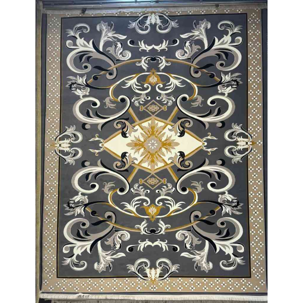 سجاد إيراني درجة أولى سجاد فاخر مصنوع بدقة عالية من أفضل أنواع الصوف والحرير الون رصاصي غامق مقاس 400*600