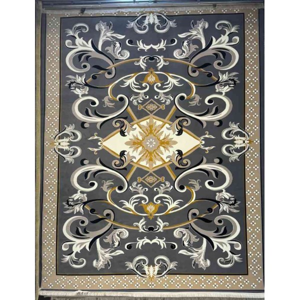 First class Iranian carpet luxurious carpet made with high precision from the finest wool and silk dark gray color size 400*700