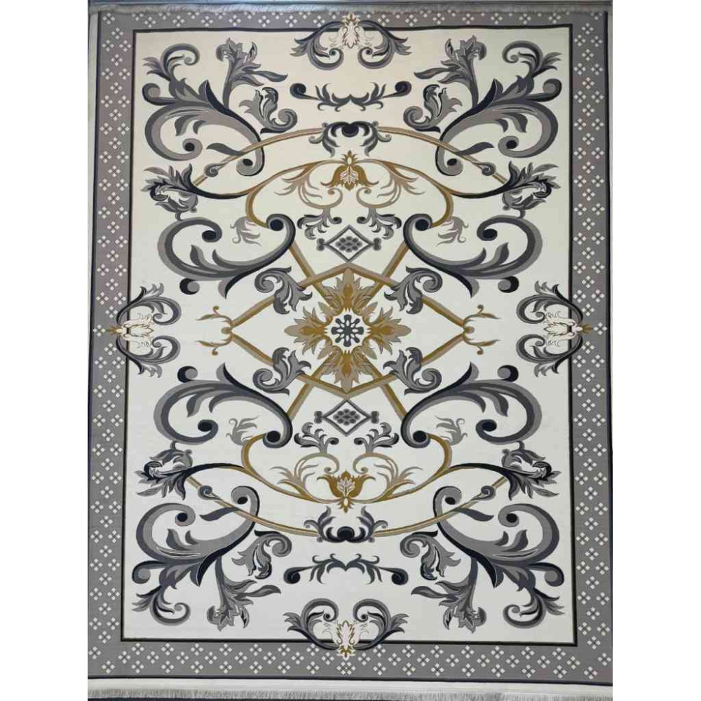 سجاد إيراني درجة أولى سجاد فاخر مصنوع بدقة عالية من أفضل أنواع الصوف والحرير الون  كريم رصاصي مقاس 400*500