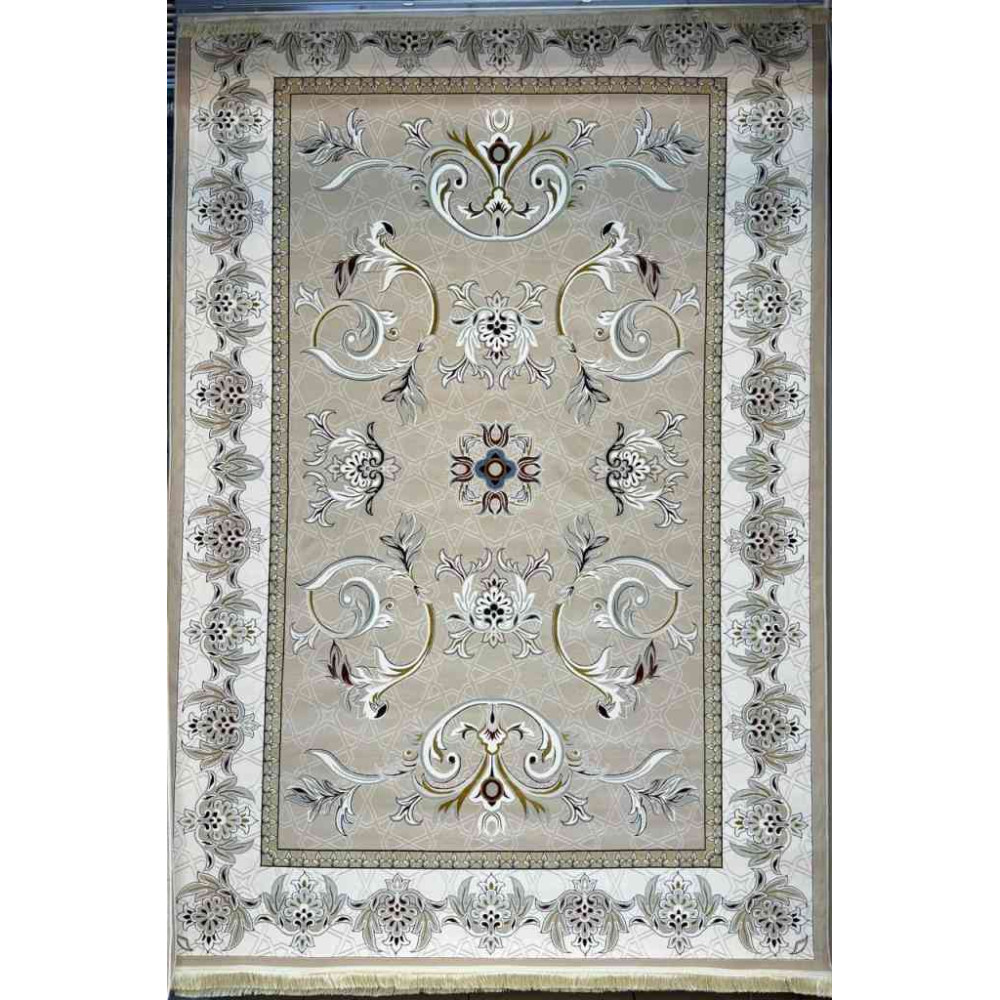 سجاد إيراني درجة أولى سجاد فاخر مصنوع بدقة عالية من أفضل أنواع الصوف والحريرنقشه ملكي الون بيج كريم مقاس 400*500