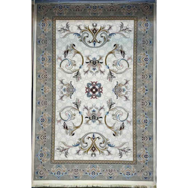First class Iranian carpet luxurious carpet meticulously crafted from the finest wool and silk royal pattern cream grey color size 400*500