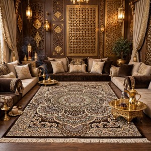 AL WAHA Turkish Rug H5307C Sky Dark brown Size 80*150