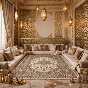 AL WAHA Turkish Rug H3650B Sky bone cream Size 100*400
