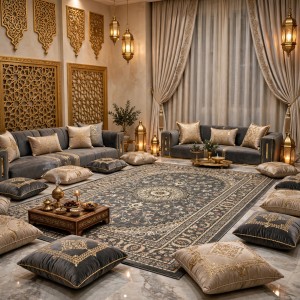 AL WAHA Turkish Rug H3650B Sky Dark gray Size 100*300