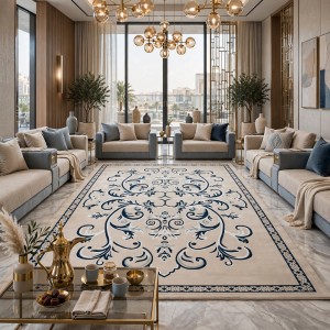 سجاد لائك نقش فرنسي تركي 9771B كحلي بيج مقاس 100*200