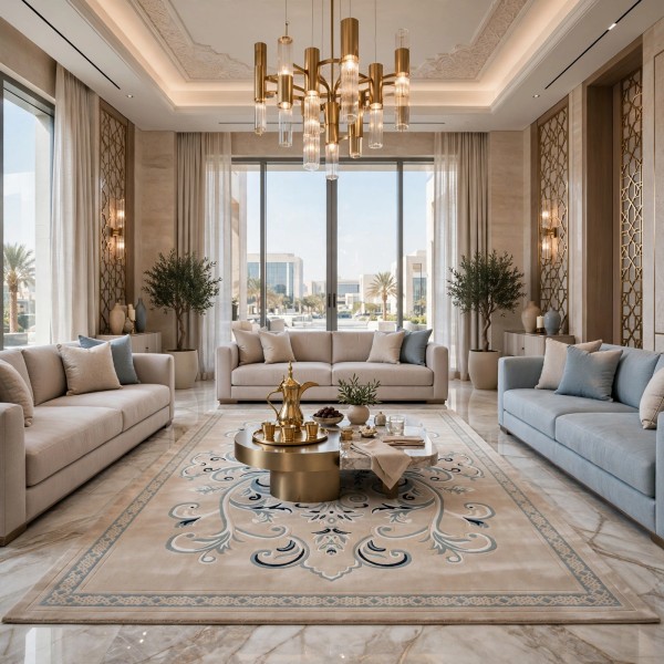 سجاد لائك نقش فرنسي تركي 9771B سماوي بيج مقاس 300*500