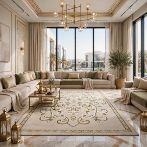 سجاد لائك نقش فرنسي تركي 9771B اخضر بيج مقاس 300*500