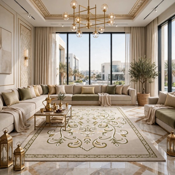سجاد لائك نقش فرنسي تركي 9771B اخضر بيج مقاس 100*300