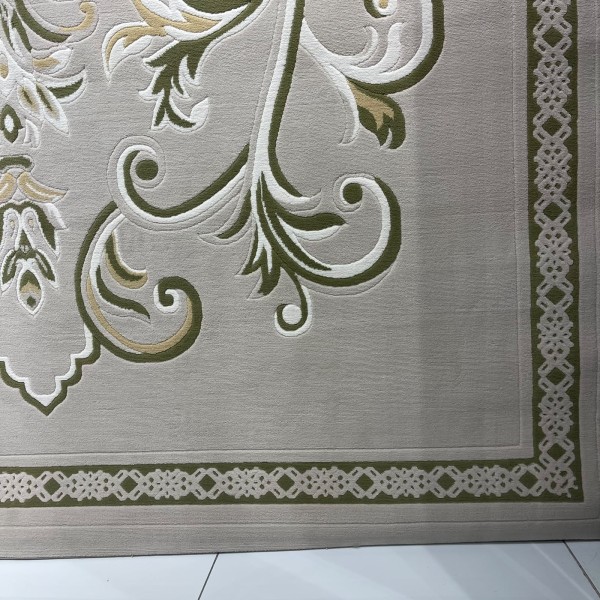 سجاد لائك نقش فرنسي تركي 9771B اخضر بيج مقاس 100*300