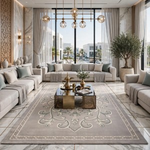 سجاد لائك نقش فرنسي تركي 9771B سيلفر رصاصي كريم مقاس 400*500