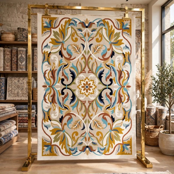 سجاد اطلس تركي نقش كوري كلاسيكي A170A بيج - مقاس 150*220 سم