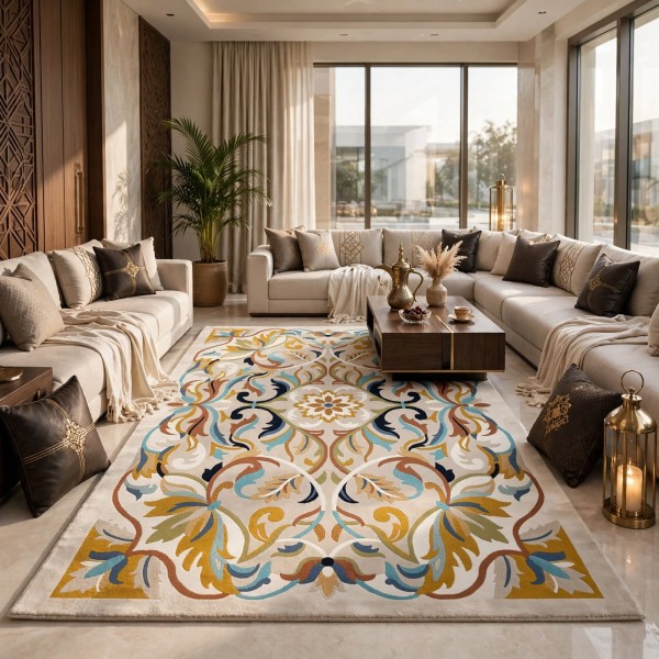 سجاد اطلس تركي نقش كوري كلاسيكي A170A بيج - مقاس 150*220 سم