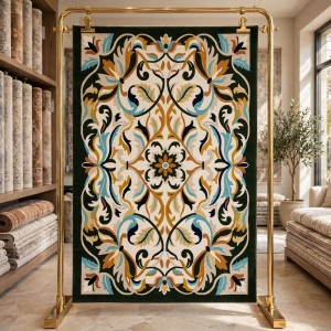 سجاد اطلس تركي نقش كوري A170A اخضر - مقاس 100*300 سم مشاية ممرات