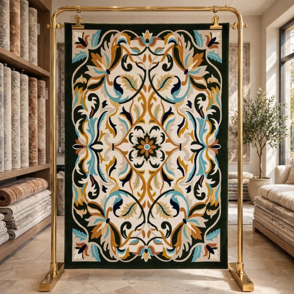 سجاد اطلس تركي نقش كوري A170A اخضر - مقاس 80*150 سم