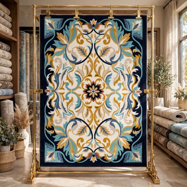 سجاد اطلس تركي نقش كوري A170A كحلي - مقاس 200*300 سم