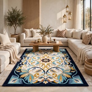 سجاد اطلس تركي نقش كوري A170A كحلي - مقاس 100*300 سم مشاية ممرات