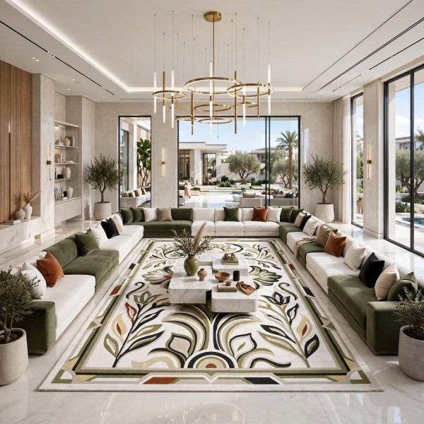 سجاد برازيل نقش كوري تركي A138A كريم اخضر مقاس 250*350
