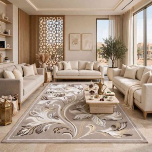 سجاد نقش كويتي تصميم كوري لورين تركي A404A بيج كريم - مقاس 100*200 سم سجادة مدخل