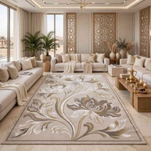 سجاد نقش كويتي تصميم كوري لورين تركي A404A كريم بيج فاتح - مقاس 400*500 سم سجادة مجلس الشيوخ