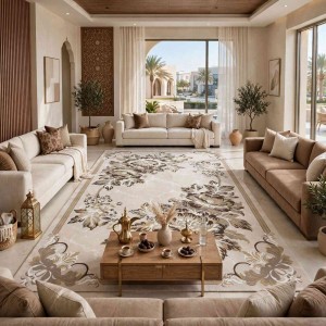 سجاد نقش كويتي تصميم كوري لورين تركي A406A كريم بيج فاتح - مقاس 100*200 سم سجادة مدخل
