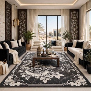 سجاد نقش كويتي تصميم كوري لورين تركي A406A رصاصي - مقاس 400*500 سم سجادة مجلس الشيوخ