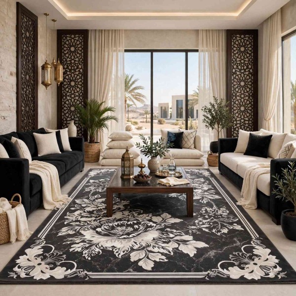 سجاد نقش كويتي تصميم كوري لورين تركي A406A رصاصي - مقاس 400*500 سم سجادة مجلس الشيوخ