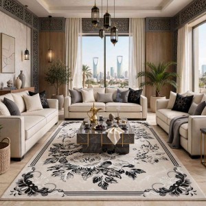 سجاد نقش كويتي تصميم كوري لورين تركي A406A رصاصي كريم - مقاس 80*150 سم سجادة صغيرة