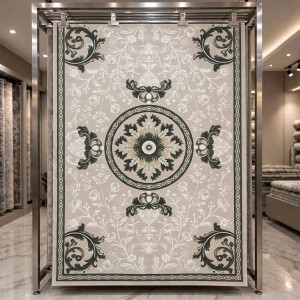 سجاد تصميم كوري تركي لورين A419A كريم اخضر - مقاس 250*350 سم سجادة مجلس انيق تحفة
