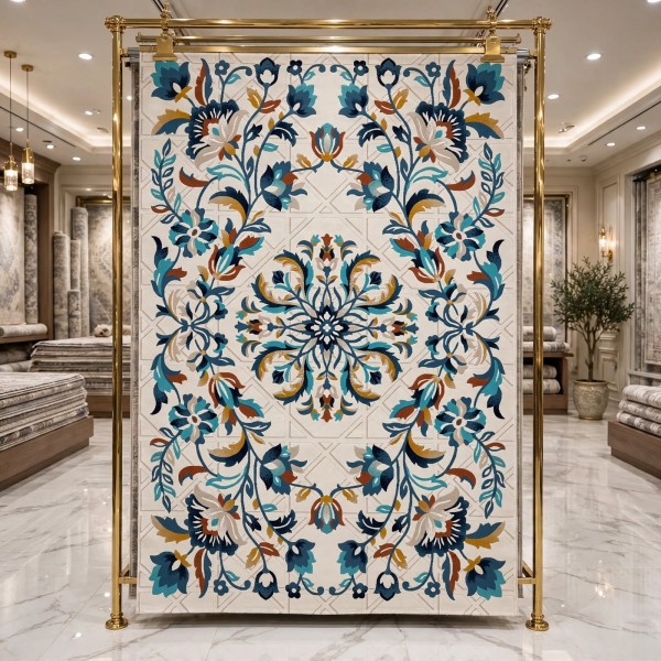 سجاد رمادا نقش كوري تركي A336A سماوي غامق مقاس 300*400