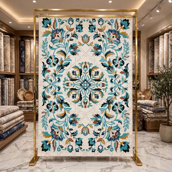 سجاد رمادا نقش كوري تركي A336A بيج مقاس 150*220