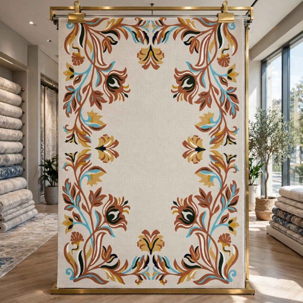 Rayyan Turkish Rug Korean Design A172A KREMIT - 400x500 cm Jumbo Carpet