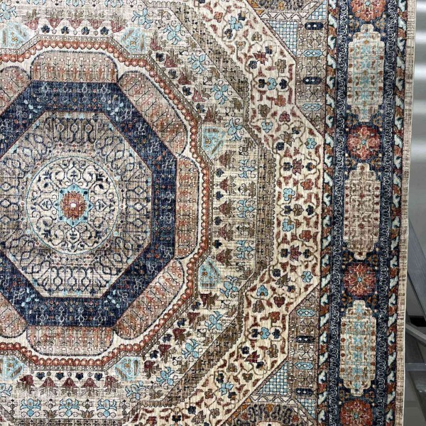 سجاد فيرونا بوهيمي تركي KO61A كريم سماوي غامق مقاس 100*300