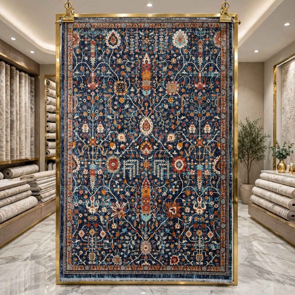سجاد فيرونا بوهيمي تركي KP79A سماوي غامق زهري مقاس 300*400