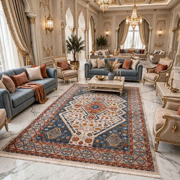 Turkish VERONA Bohemian Rug KO82A BEIGE MULTI AQUA Size 100*200