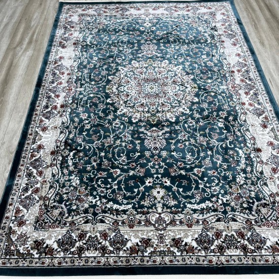 Turkish samarkandi carpet A027A cyan size 100*300