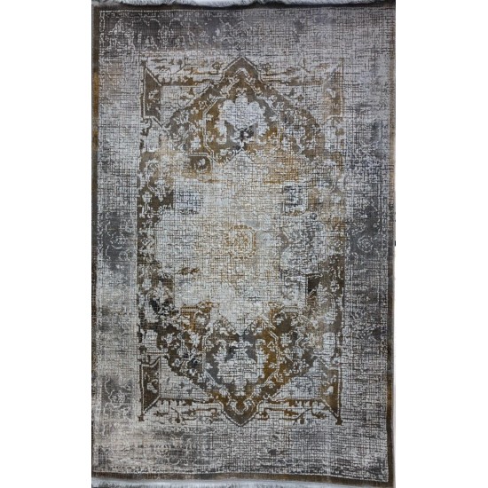 Turkish soft silk carpet deep ocher cream, gray and gold