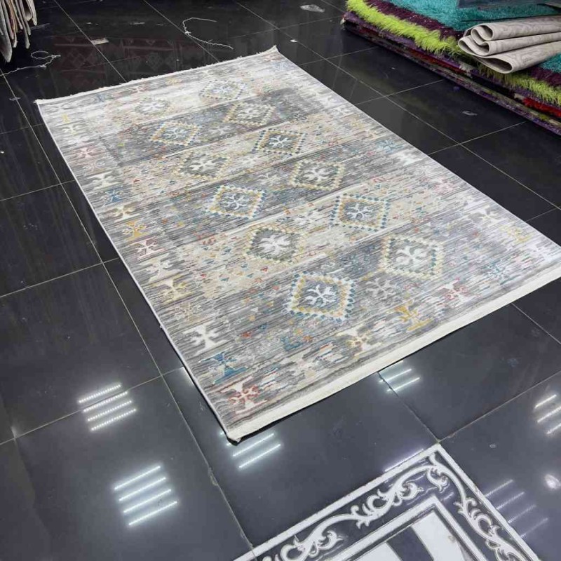 Vintage Turkish Bohemian Rug B0024C Grey Beige 100*300
