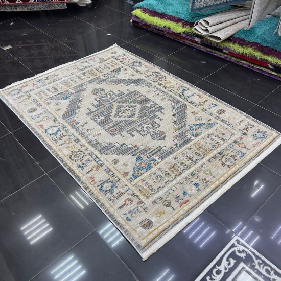 سجاد بوهيمي تركي فينتج B0024C لون رصاصي بيج مقاس 250*350