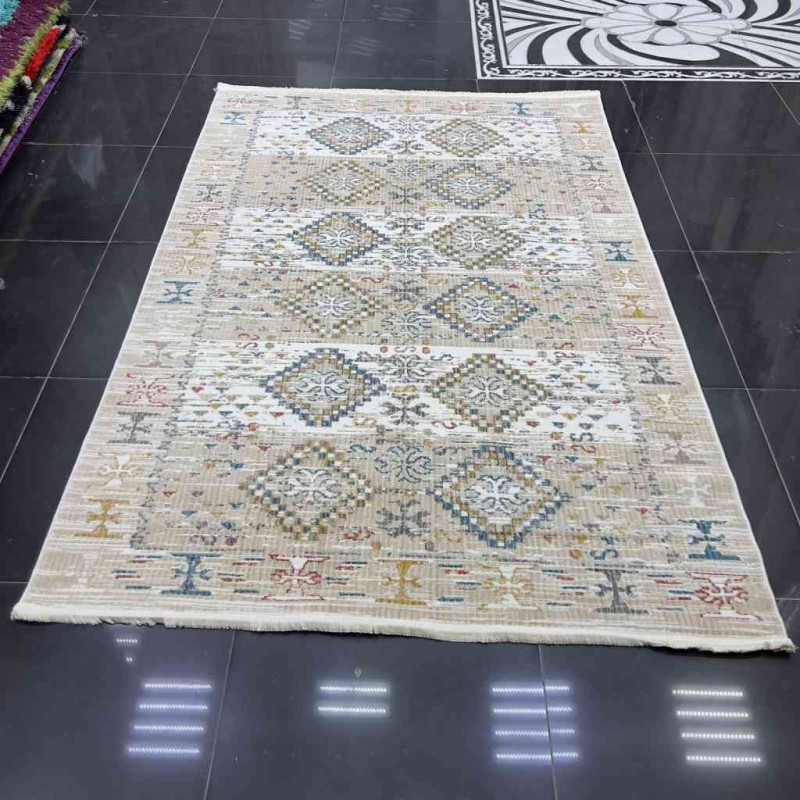 Vintage Turkish Bohemian Rug B0024C Beige White 150*230