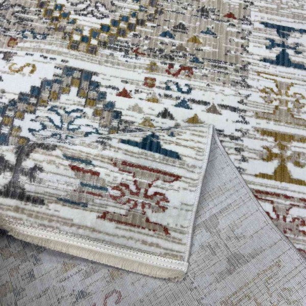 سجاد بوهيمي تركي فينتج B0024C لون ابيض بيج مقاس 250*350