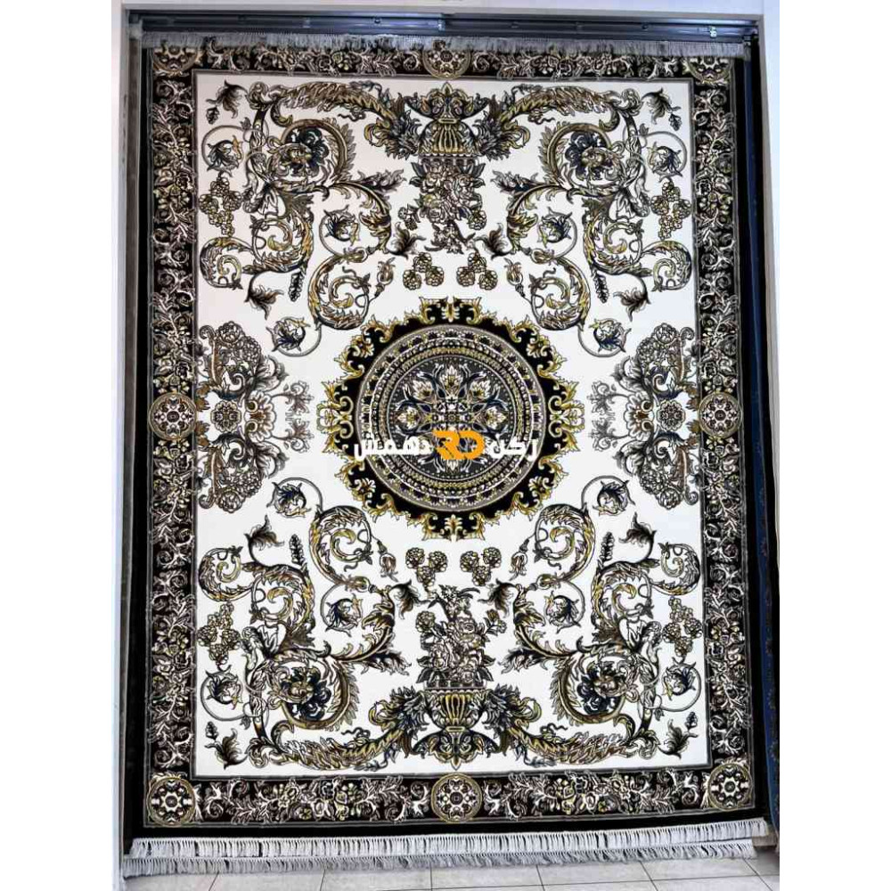 سجاد تركي طوكيو نقش ايراني B061B لون اسود دائري مقاس 300*300