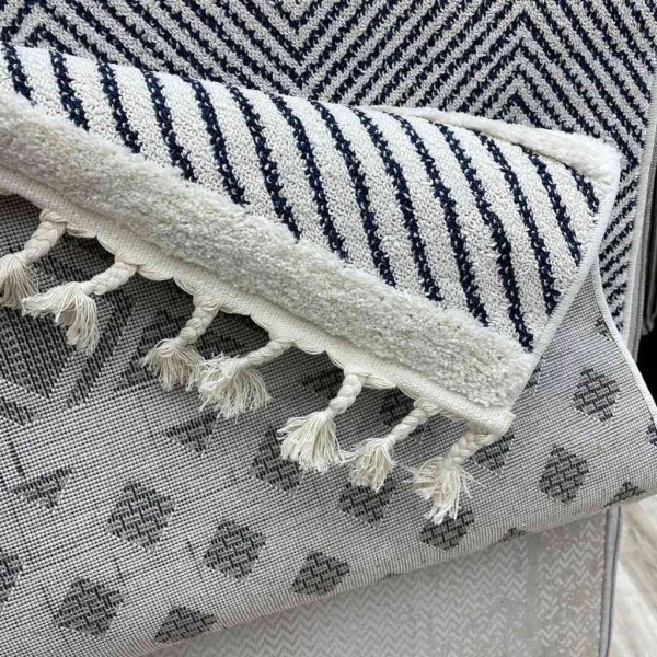 Eva Carpet B0360A Navy Blue Cream Bulgarian Made 80*150