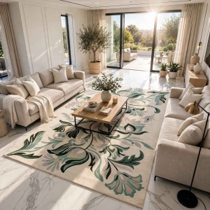 سجاد الهبة تصميم كوري لوتس تركي HU13A كريم اخضر مقاس 150*220