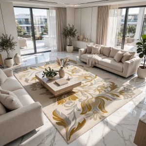 سجاد الهبة تصميم كوري لوتس تركي HU13A كريم ذهبي مقاس 150*220