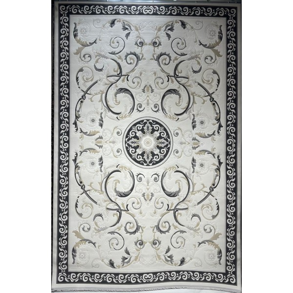 سجاد تركي نقش فرنسي بارون 41162A كريم اسود مقاس 100*300