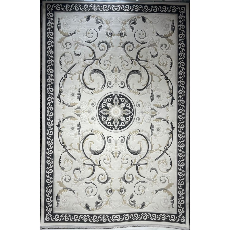 سجاد تركي نقش فرنسي بارون 41162A كريم اسود مقاس 100*200